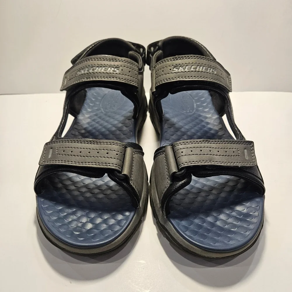 Skechers Relaxed Fit Tresmen Garo‎ Luxe Foam Sandals Mens 10 Charcoal Gray Blue